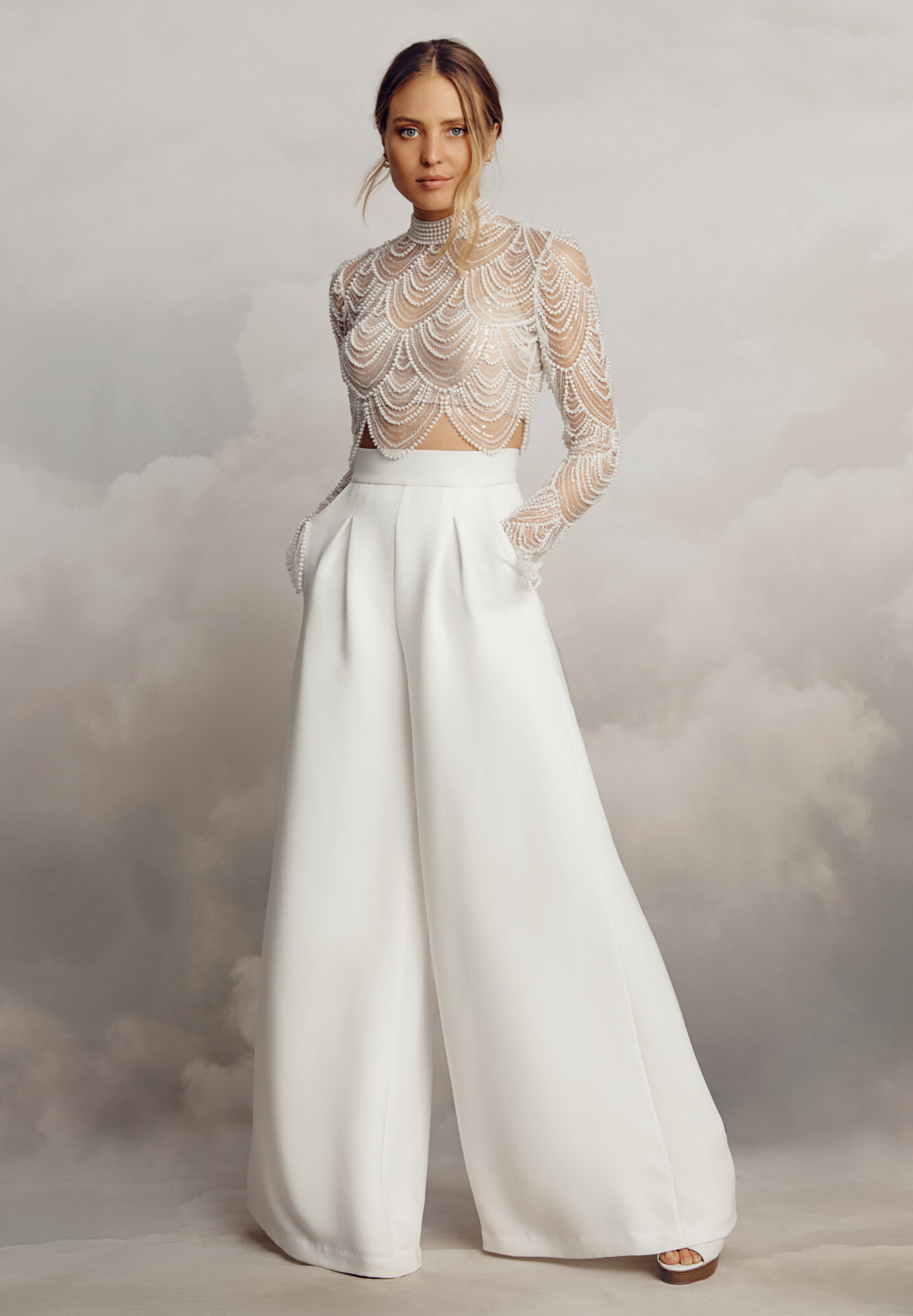 Brautkleidstil Moderner Zweiteiler Hose mit Perlentop
