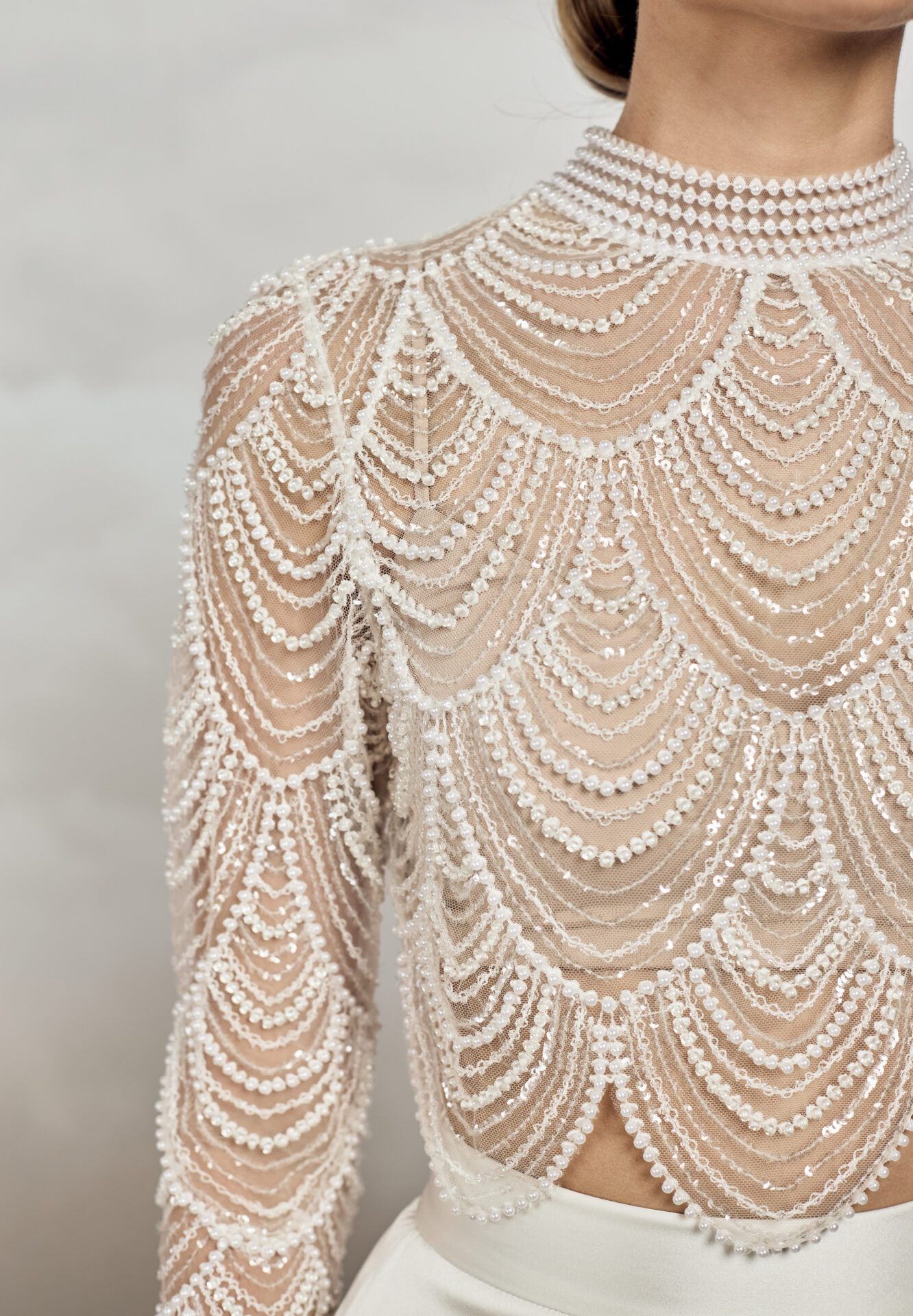 Brautfreundin Brautmode Mönchengladbach NRW Brauttop aus Perlen Catherine Deane