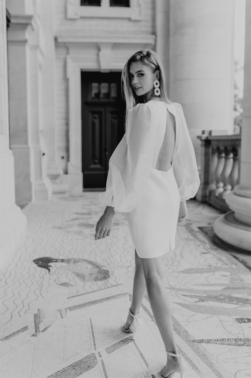 Brautfreundin Brautmode Mönchengladbach NRW Brautkleid Marylise Mikadoseide kurz