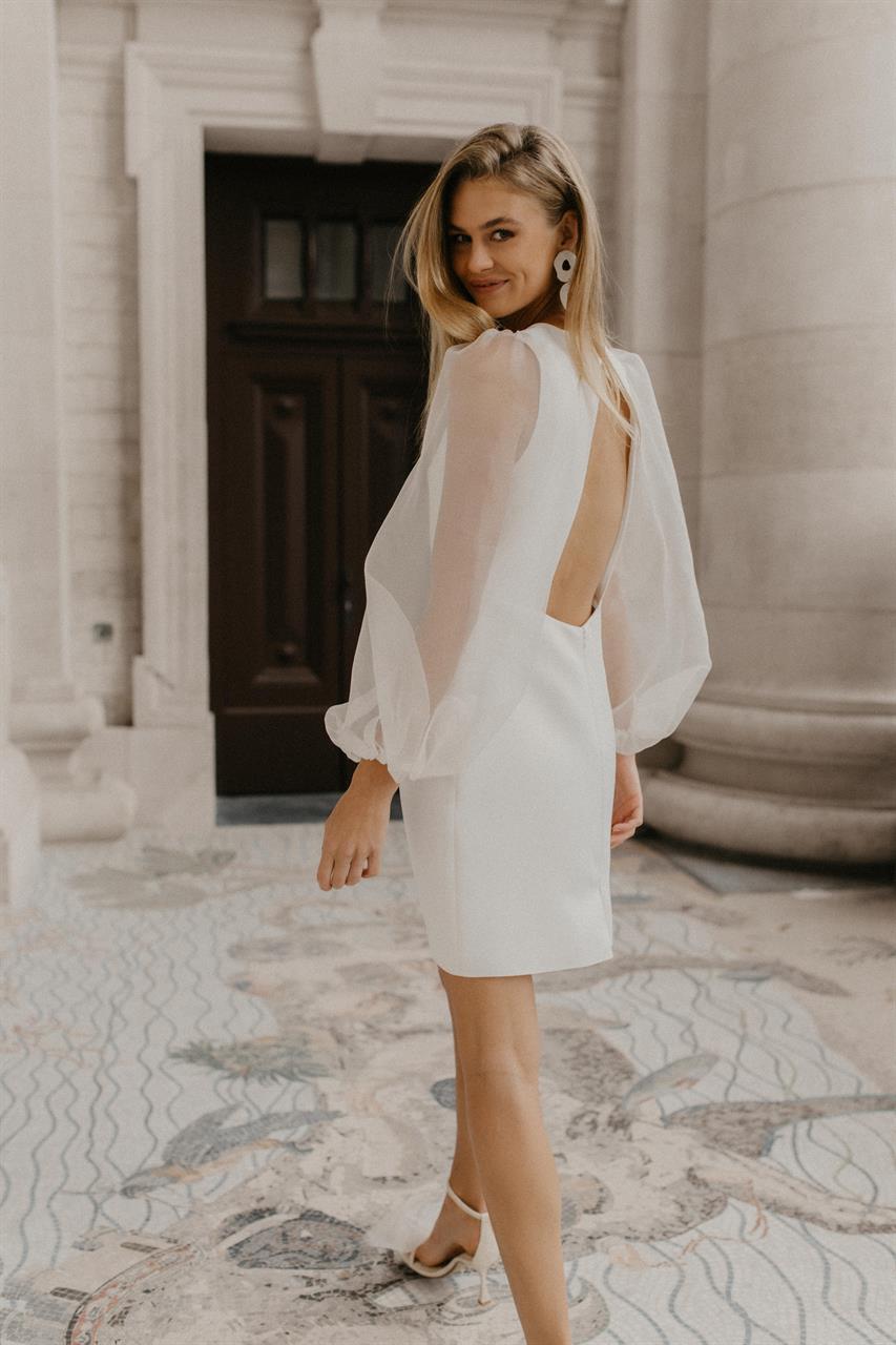 Brautfreundin Brautmode Mönchengladbach NRW kurses Standesamtkleid mit langem Arm