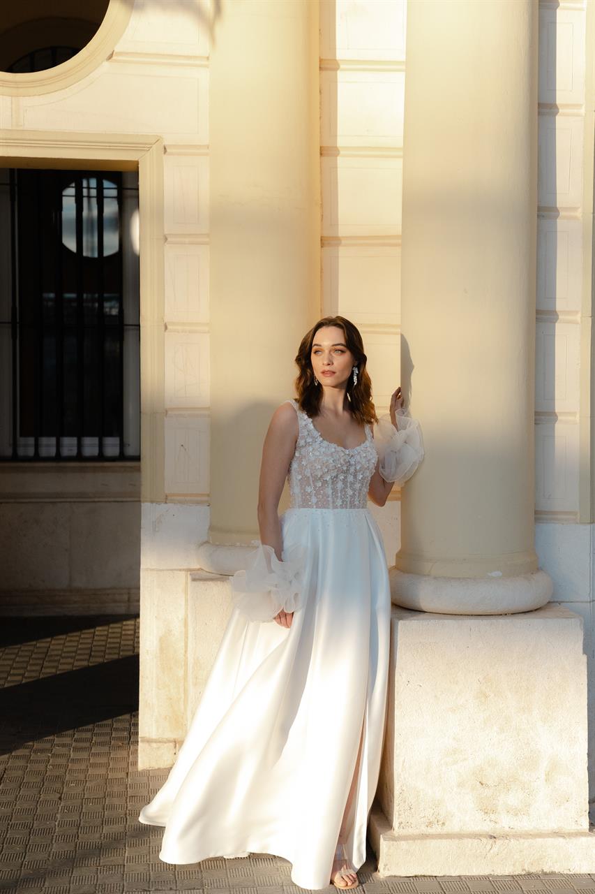 Brautkleid Romantisch Perlen Mikado Marylise